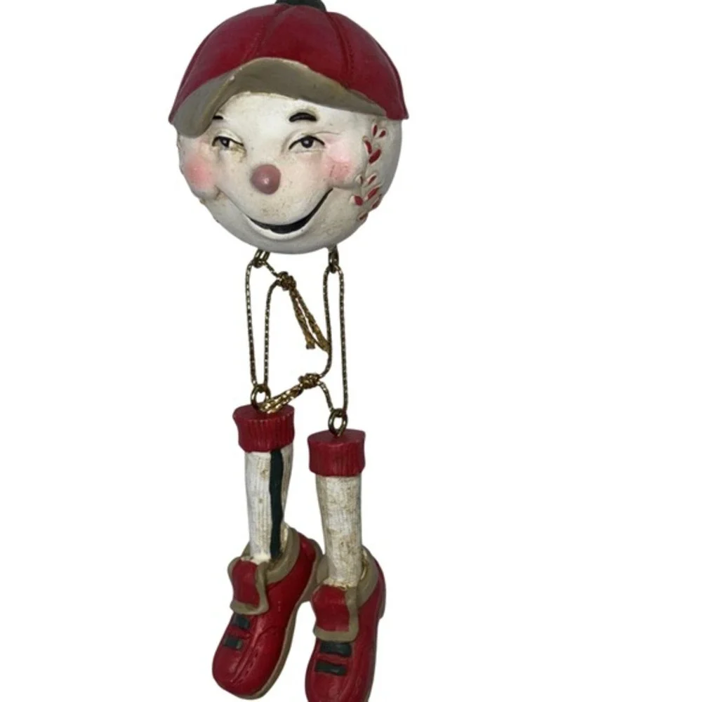 Vintage Style Baseball Character Ornament Red White Sports Decor Cleats 5.5 Inch